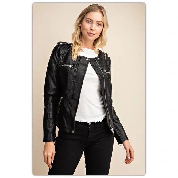 Black Vegan Leather Jacket - Picture 1 of 6